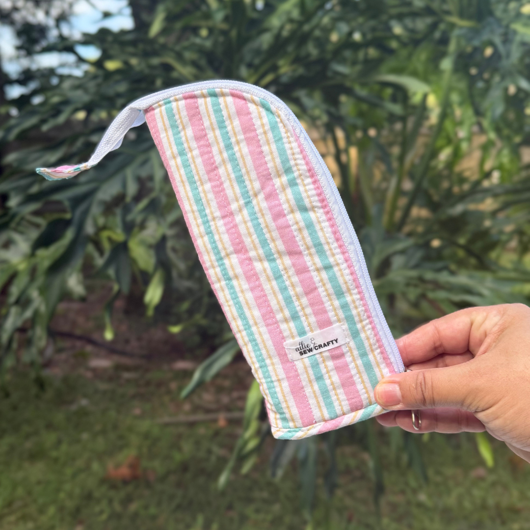 Standing Case - Makeup Brush Holder - Stripes Pink and Green