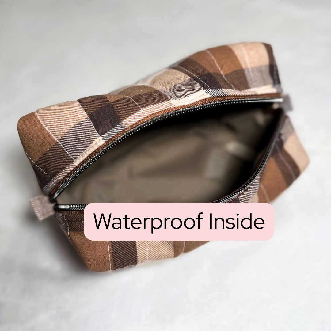 Brown Checker Boxy Makeup Pouch *Limited Edition*