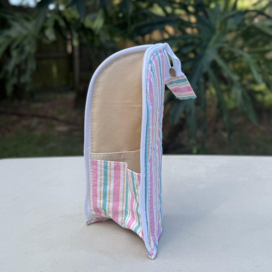 Standing Case - Makeup Brush Holder - Stripes Pink and Green