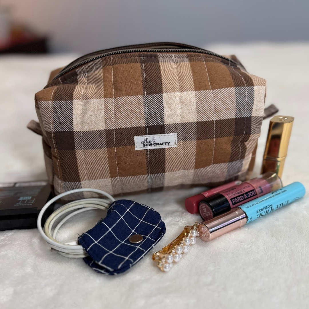 Brown Checker Boxy Makeup Pouch *Limited Edition*