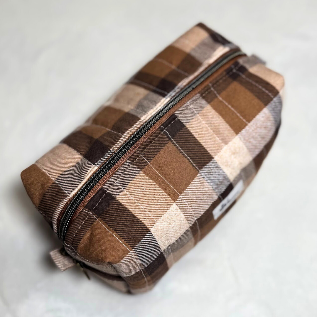 Brown Checker Boxy Makeup Pouch *Limited Edition*